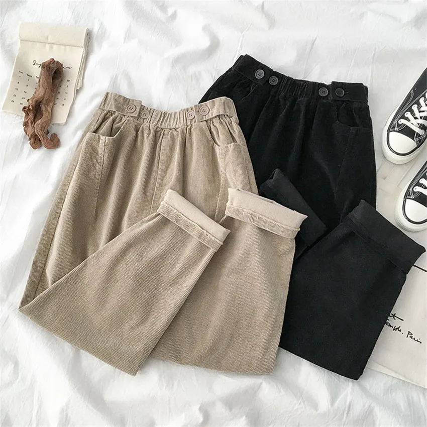 Женские вельветовые брюки Gowyimmes повседневные цвета хаки большого размера до