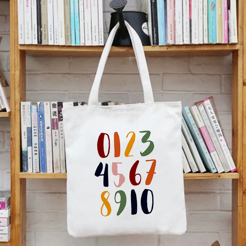 

Color Letter Number Printing Female Reusable Shopping Bag Women Canvas Tote Bags Fashion Eco Bag Casual Travel Shopper Totes