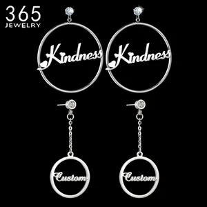 Серьги-кольца из нержавеющей стали женские, индивидуальные именные украшения с кубическим цирконием, ювелирные изделия с надписью, свадебный подарок, 2 вида