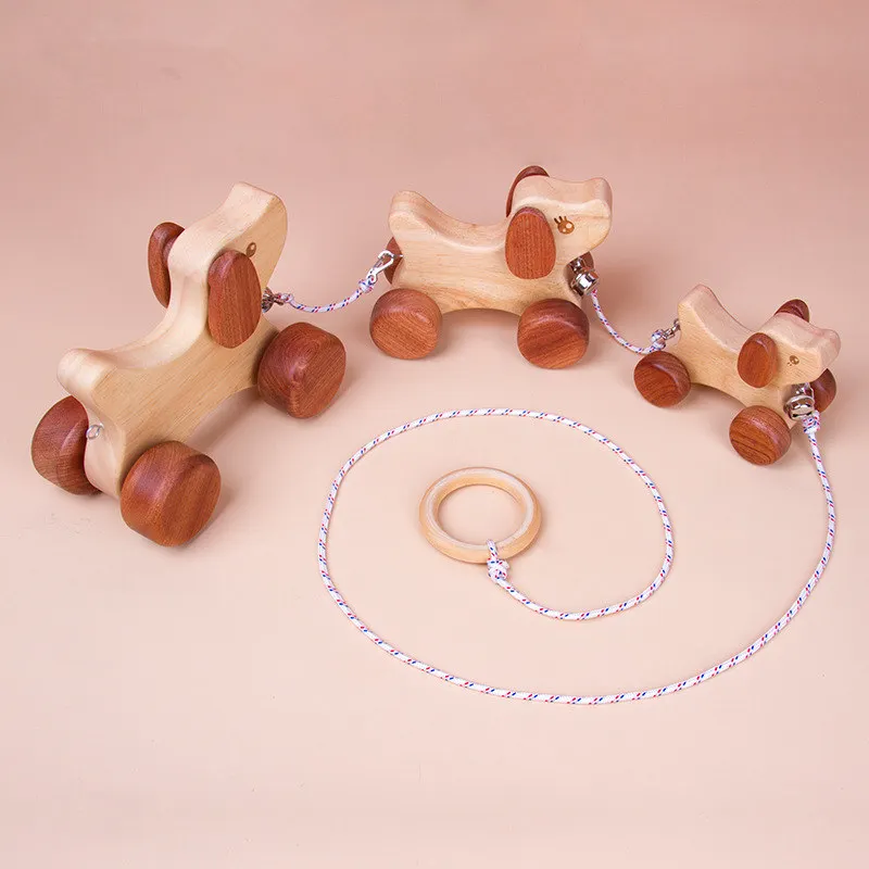 

Wood Dog Family Rocking horse Cartoon dogs hauling car play house Puzzle early education Girlfriend Children exquisite gift toy