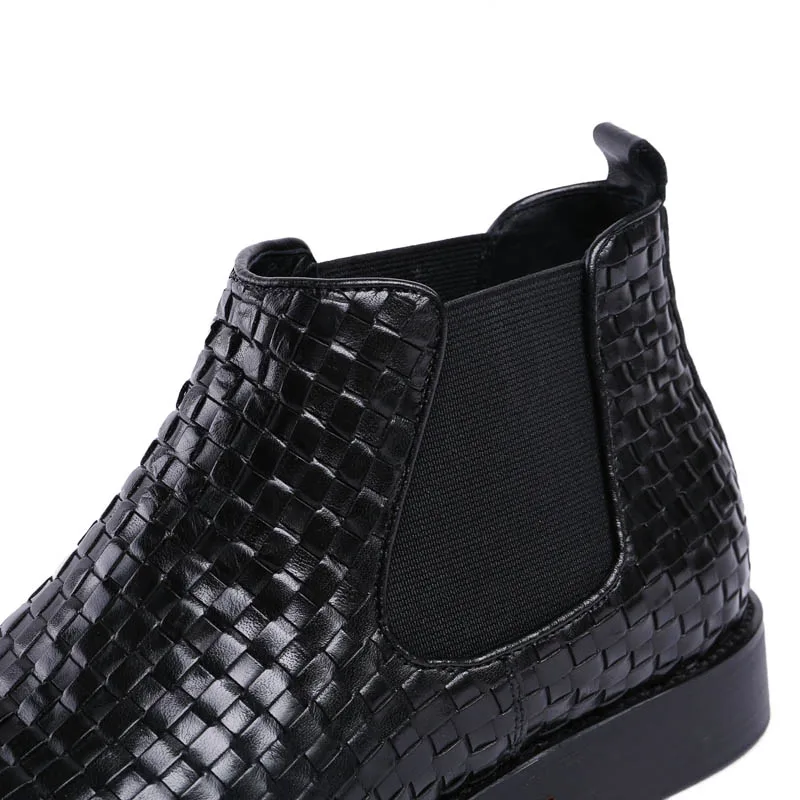 New Weave Men 2020 Genuine Leather Ankle Office Party Fashion Casual Chelsea Boots Male Black Coffee Round Toe Dress Shoes |