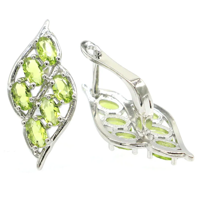 25x12 мм Зеленый Перидот для дам одежда на каждый день 925 пробы Серебряные серьги|blood