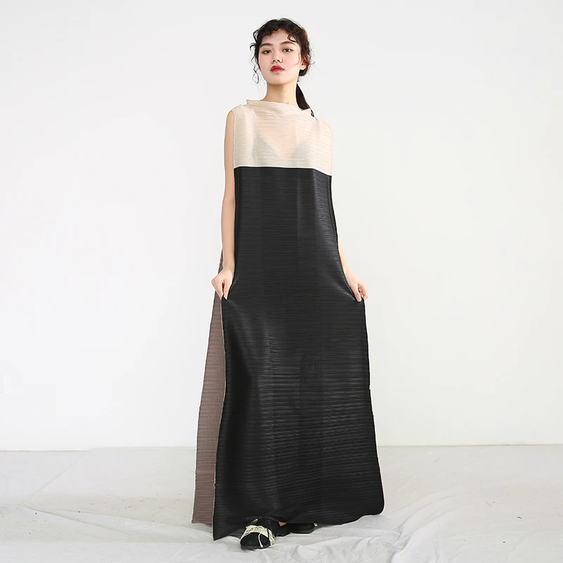 LANMREM 2021 летняя новая модная плиссированная одежда для женщин контрастного цвета
