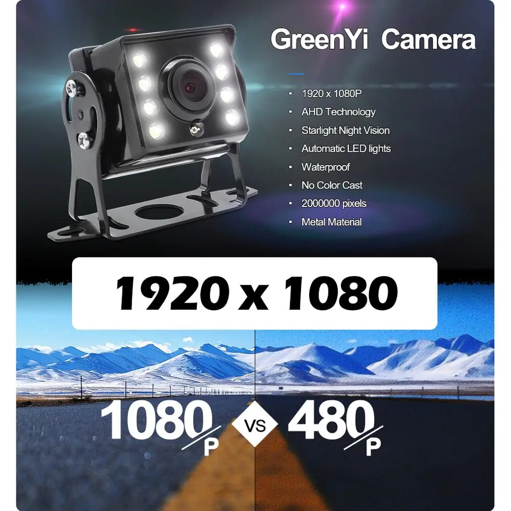 $50.95 GreenYi AHD Recording DVR 7 Inch Car Monitor with 1920*1080P Vehicle Rear View Camera for Truck Bus Support SD Card