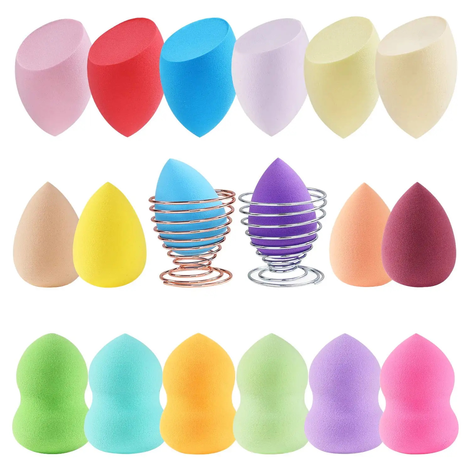 

18 Pcs Set-Beauty Sponge Foundation Blending Sponge with 2 Pcs Egg Sponge Blending Holder Stand, Fls (Sponge stand color random)