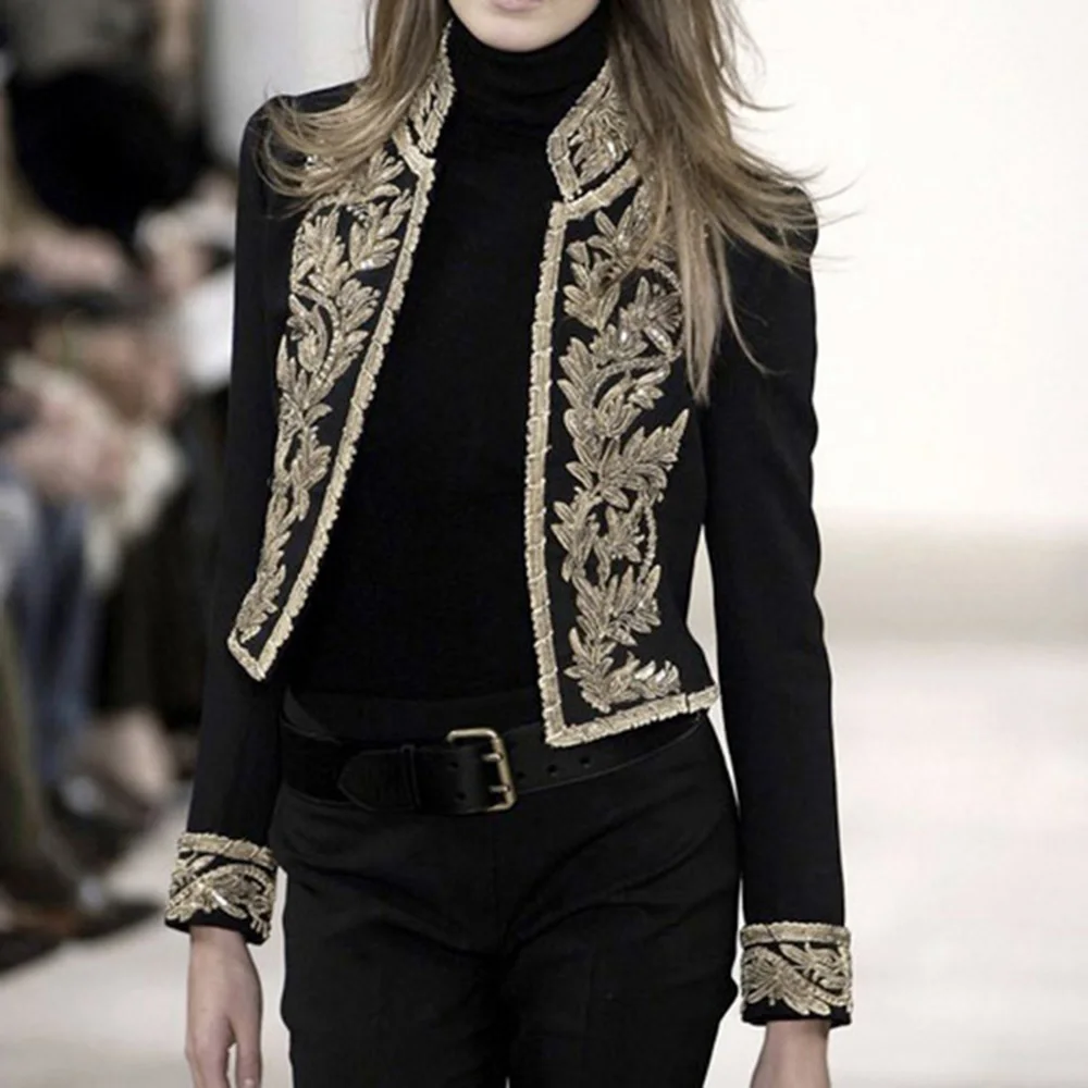 Женский пиджак с длинным рукавом и принтом приталенный в стиле ретро на одной