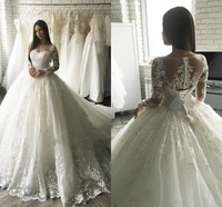 plus size ballgown wedding dresses illusion long sleeve lace sheer neck garden castle vestidos wedding gown