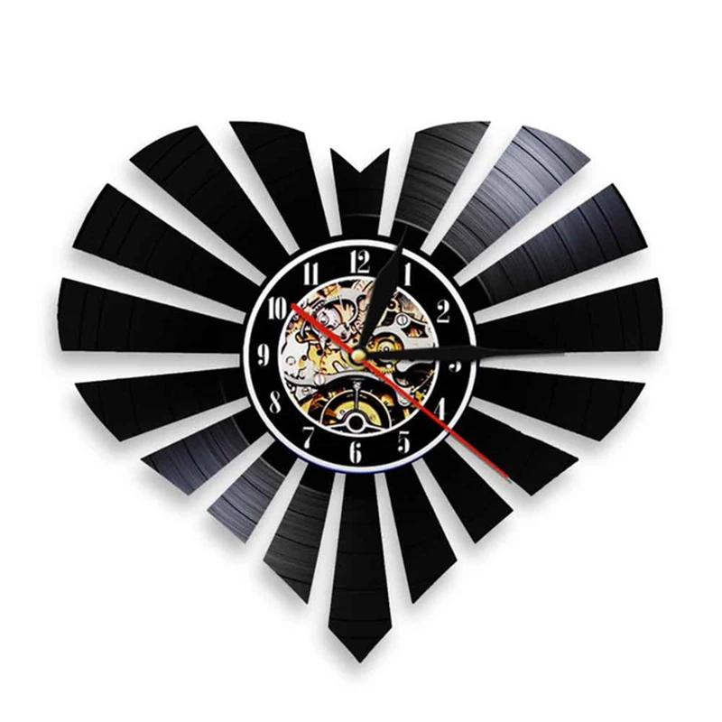 

Flashing Geometri Heart Wall Art Wall Clock Love Heart Polygonal Heart Vinyl Record Wall Clock Valentine Romantic Gift Idea