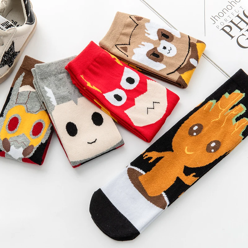 

5 pairs of kids socks for boys aged 2-10 years Spring and autumn cartoon hero series children's cotton tube socks