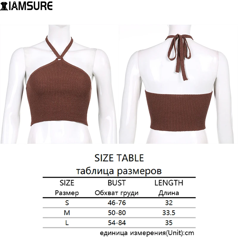 

IAMSURE Sexy Backless Halter Top Knited Vest Slim Tie Back Sleeveless Crop Tops Women 2021 Fashion Elegant Criss-Cross Tank Top