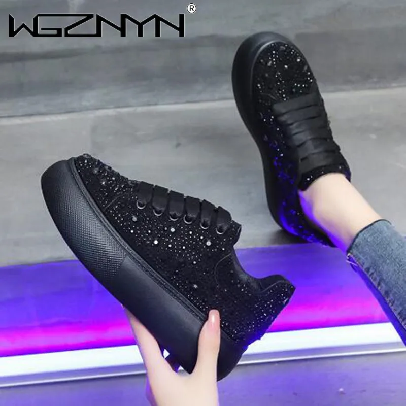 

Spring Fashion Women Vulcanize Shoes Tenis Feminino Casual Platform Rhinestone Leather Sport Shoes Women Outdoor Brand Sneakers