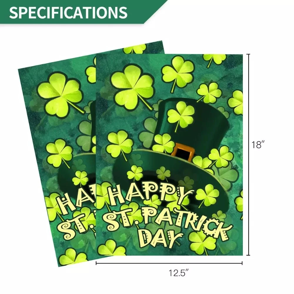 

18x12.5 Inch Double Sides Garden Flags Luck Of Irish Happy St. Patrick's Day Green Hat with Clover Home Decorative Yard Banner