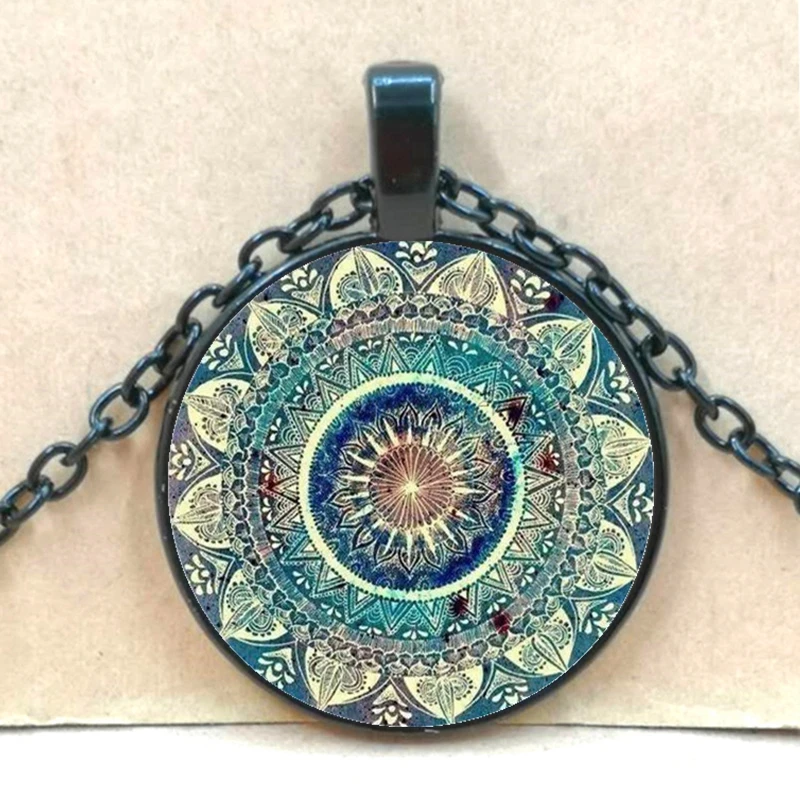 Винтажное ожерелье со стеклянным куполом буддистская чакра стеклянный выпуклый