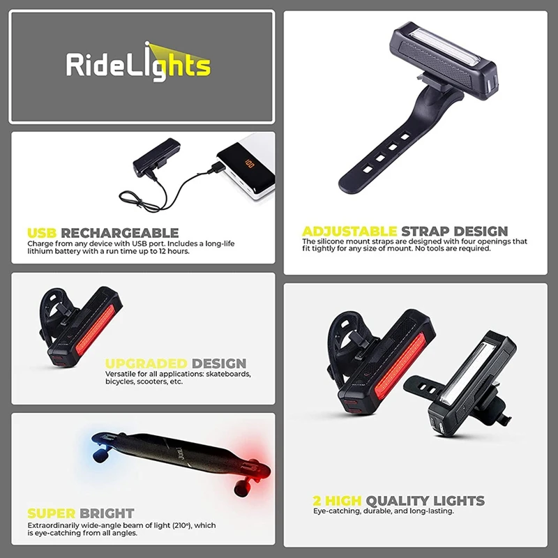 USB Rechargeable Bike Lights Perfect for Skateboard Scooter Riding Accessories White and Red LED | Спорт и развлечения