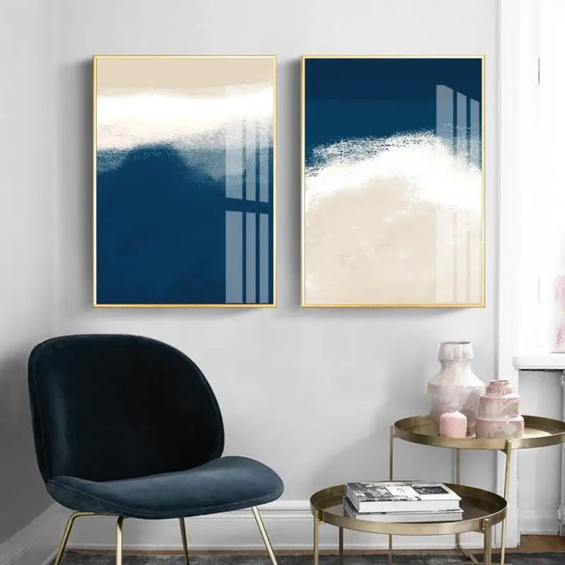 

Navy Blue And Beige Abstract Canvas Painting Painting Canvas Painting Gallery Wall Art Posters And Prints Home Frameless Decor