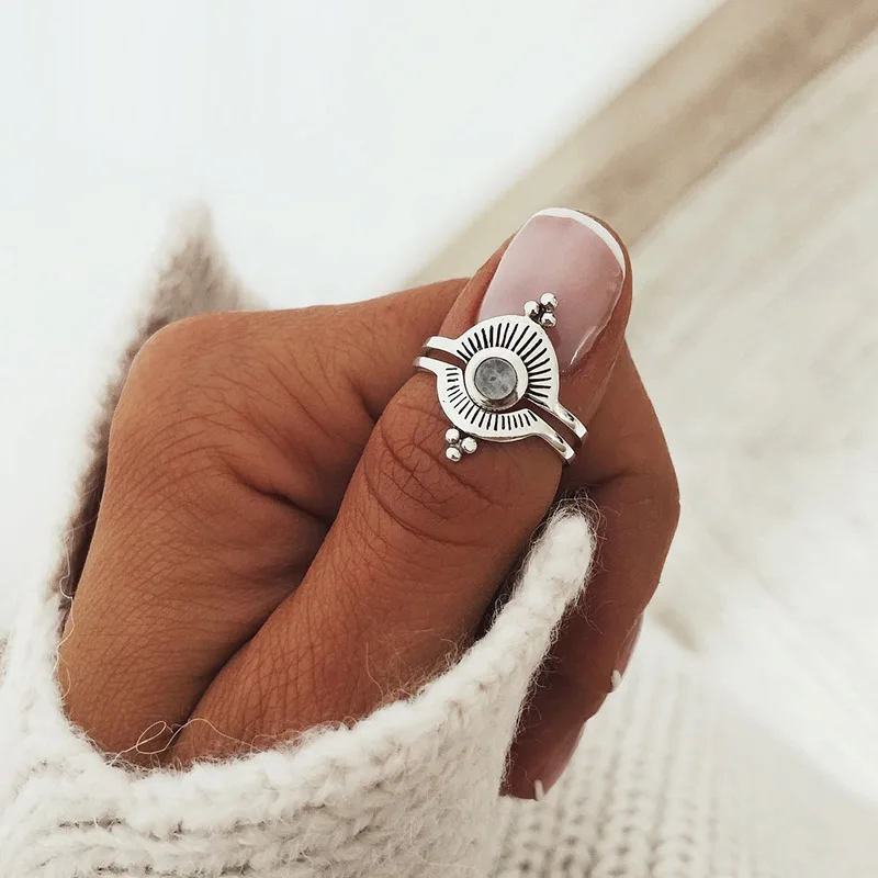 2 шт./компл. Модные Винтажные кольца набор комбинированные цветные на палец для