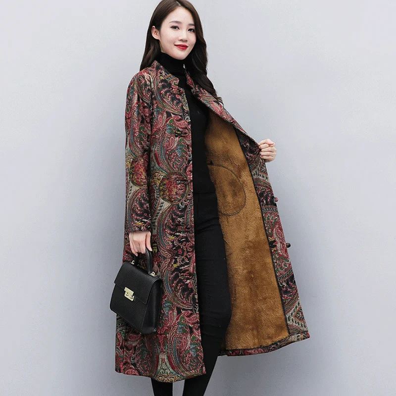 

Autumn Winter Plus Velvet Thick Windbreaker Jacket Women Winter Jacket Women Long Parka Button Cotton Warm Winter Coat Women