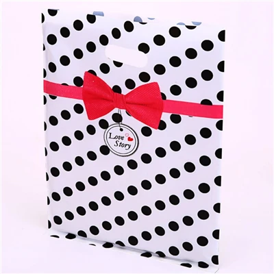 black spot bowknot D& P 15*20 см/20*25 см 10 шт. свадебные подарки бутик подарки упаковка для покупок пластиковые ручки сумки ювелирные изделия пластиковые пакеты для упаковки - Цвет: black spot bowknot