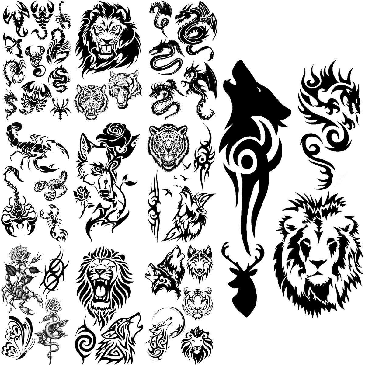 

Wolf Lion Temporary Tattoos For Men Adults Realistic Scorpion Rose Flower Tiger Fake Tattoo Sticker Arm Body Tatoos Waterproof