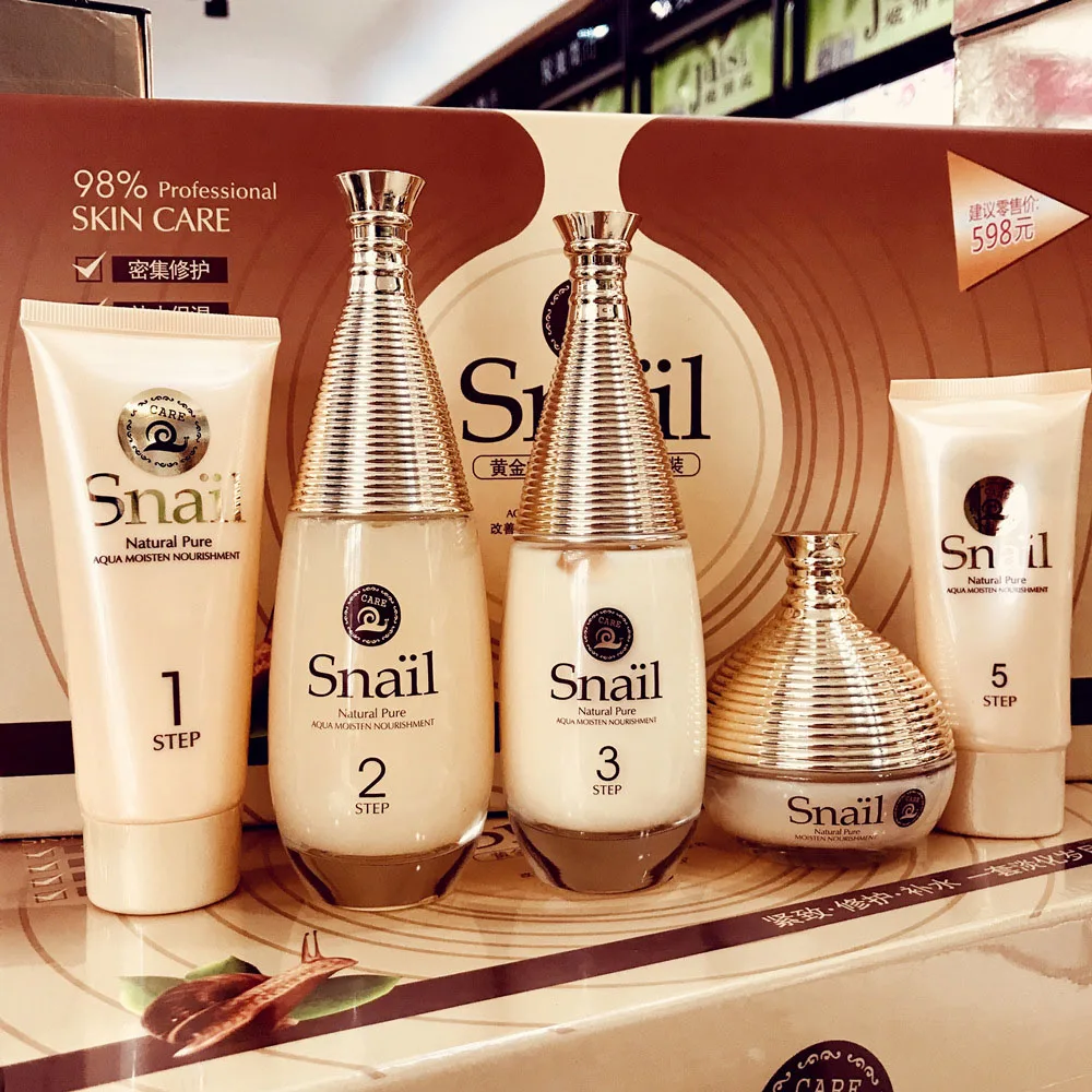 Golden Snail Anti-wrinkle Skin Care Sets 5Pcs Face Moisturize Cream Firming Lotion Face Tonic Shrink Pores Concealer BB Cream