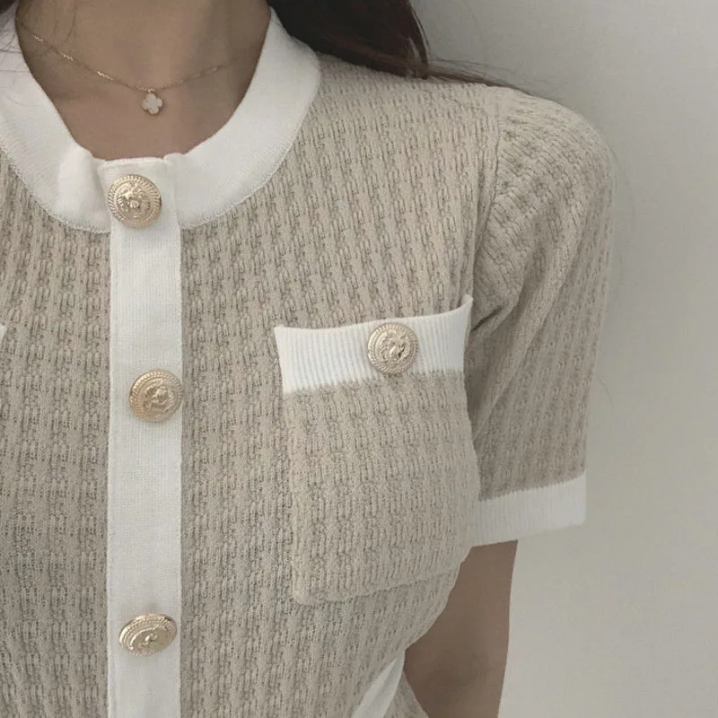 

Stylish Women'S Clothing 2020 Summer Korean Japanese Fashion Office Lady Mini Sexy Party Western Style Button Knitted Dress