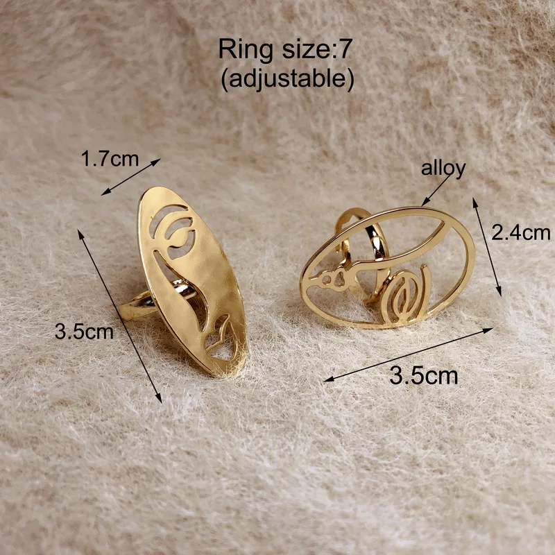 F.J4Z New Hollow Human Face Finger Rings Golden Metal Designer Adjustable Ring Vintage Minimalist Jewelry Christmas Gifts | Украшения и