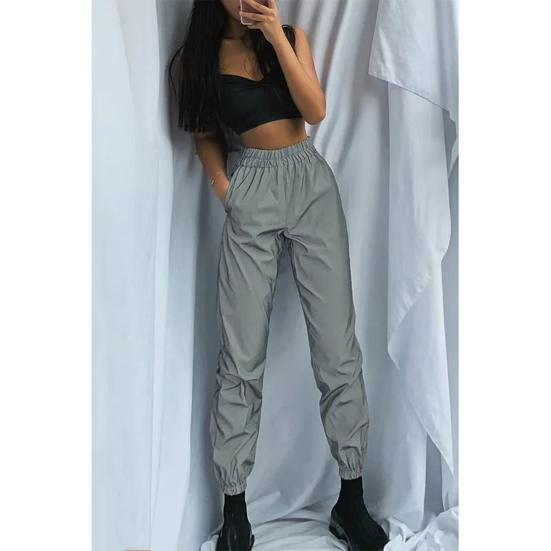 Женские Эластичные светящиеся брюки до щиколотки повседневные Стрейчевые