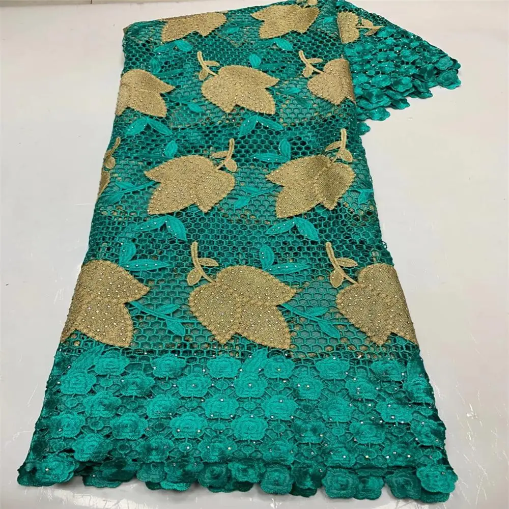 

High Quality Guipure Net Lace Fabric 2020 Embroidery Royal Blue African Cord Lace Fabric with Stones for Wedding Dresses