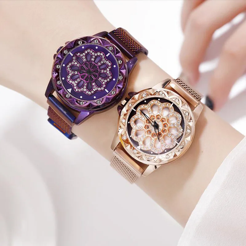 Montre avec cadran rotatif женские часы на удачу 2019 Роскошные вращающиеся алмазные с