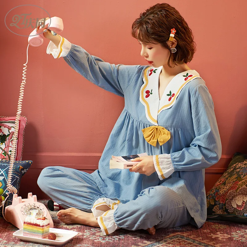 

Women's Long-Sleeved Two-Piece Pajamas Autumn Thin Sweet Cute Princess Pyjamas Women V-Neck Pijamas Home Clothes Sleepwear