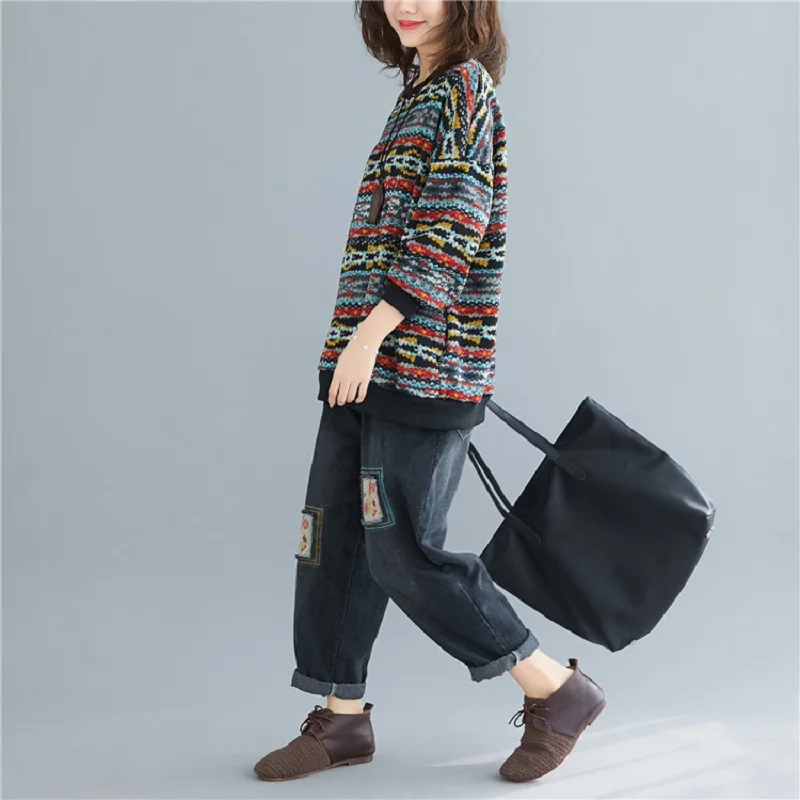 

Aransue Oversized Plush Top Pullover Sweater Women For Autumn And Winter Print Clothes