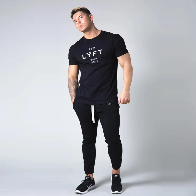 

New men's T-shirt gym loose cotton T-shirt short-sleeved casual printing men's fitness T-shirt summer quick-drying running suit