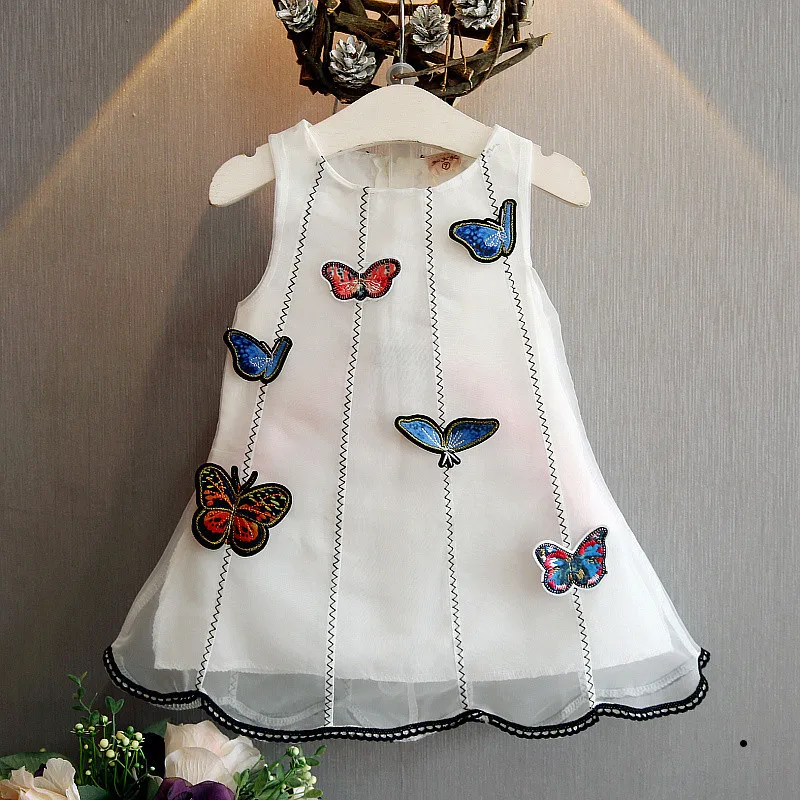 

New 2020 Summer Girls Dress Stereoscopic Butterfly Baby Sundress Voile Kids Embroidery Children Cute ,2-7Y