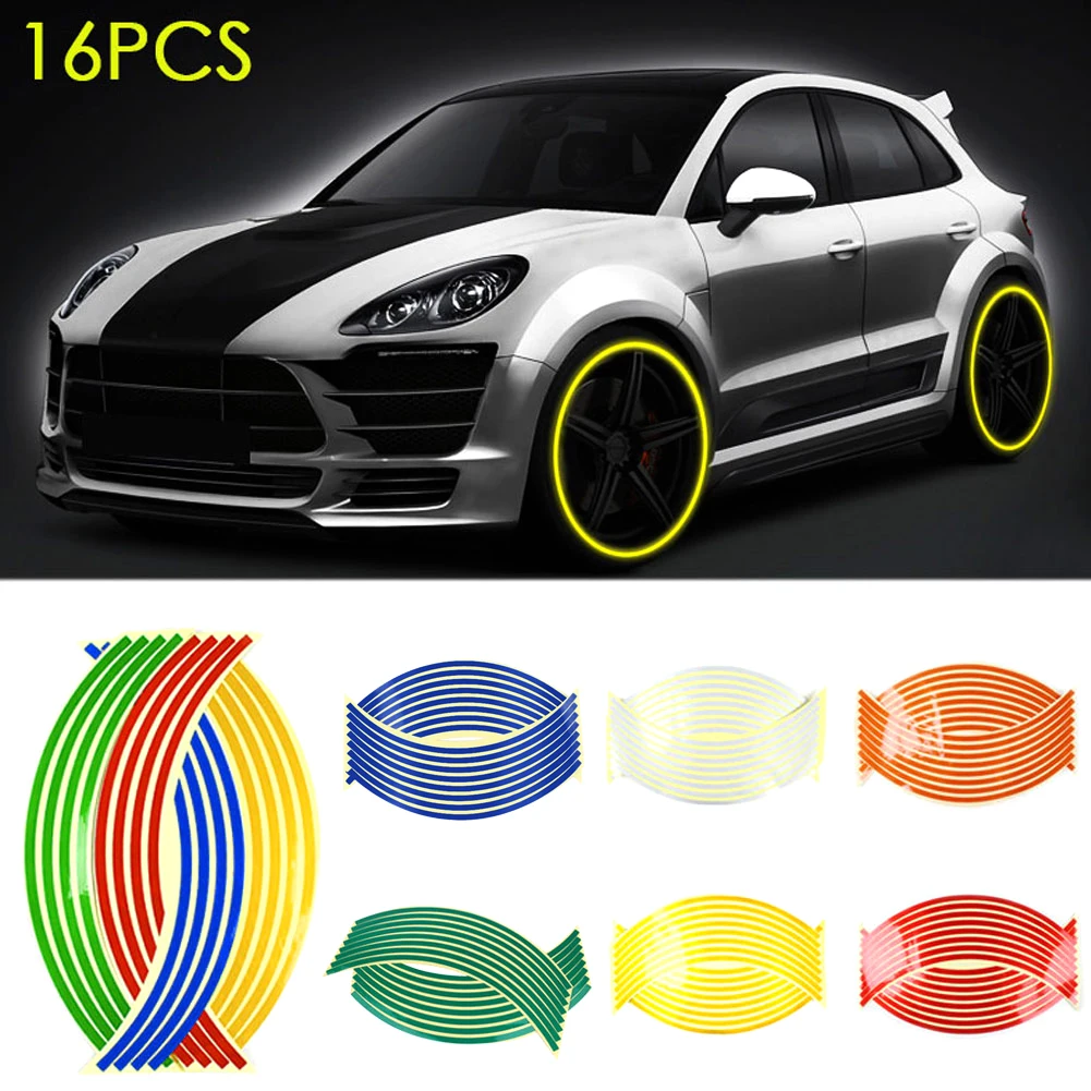 

16pcs Strips Wheel Stickers Decals 18inch Reflective Rim Tape Bike Motorcycle Car Tapes Styling Car Accessories Accesorios Coche