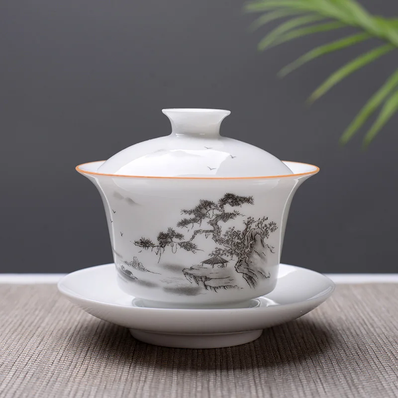 Высокое качество белый костяного фарфора Gaiwan чайный набор, путешествия керамический чайный набор, белый чайный набор кунг-фу, китайский фарфор гайвань чашка - Цвет: 02