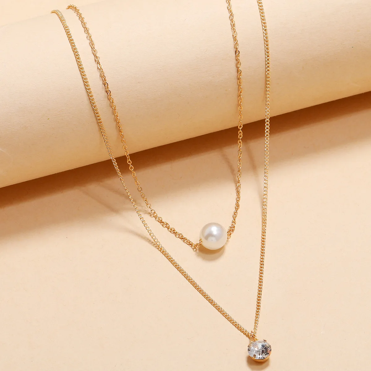 Женское Двухслойное ожерелье с подвеской из искусственного жемчуга стразы