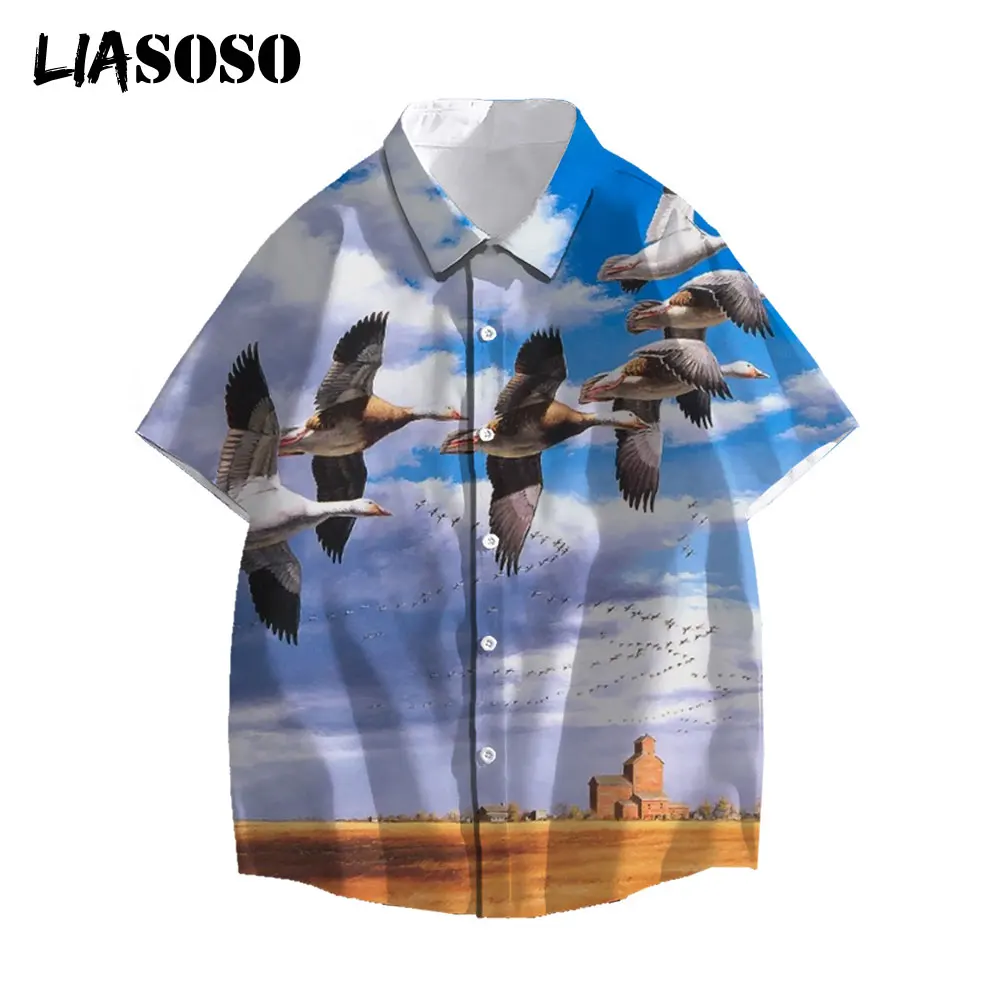 

LIASOSO 2021 Men Women 3D Print Hunting Wild Duck Animal Short Sleeve Casual Shirts Button Streetwear Beach Hawaiian Shirts Tops