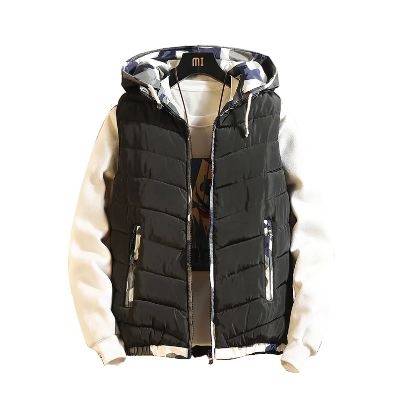 

Fashion Sleeveless Jacket Mens Thickening Cotton Vest Hat Hooded Warm Vest Winter Male Waistcoats Men Casual Windbreakers XXXL