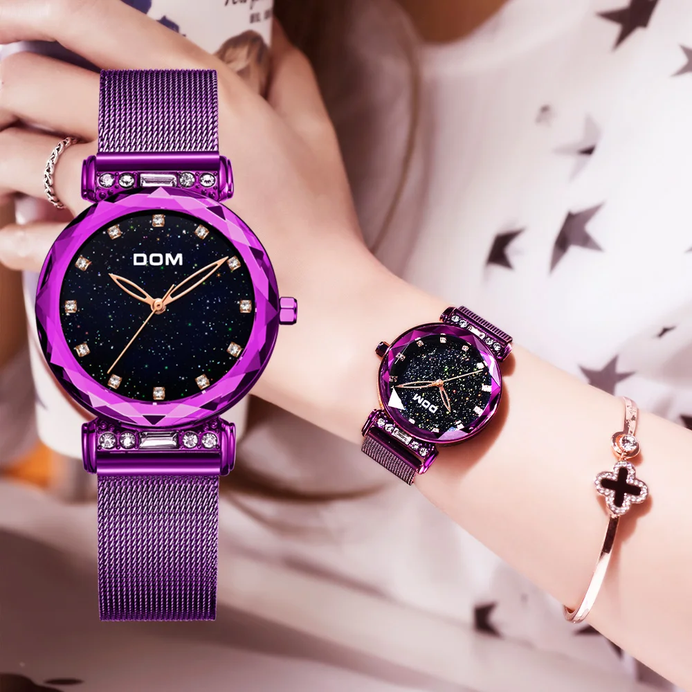 

DOM Luxury Rose Gold Women Watches Minimalism Starry sky Buckle Fashion Casual Female Wristwatch Waterproof G-1245PK-1M