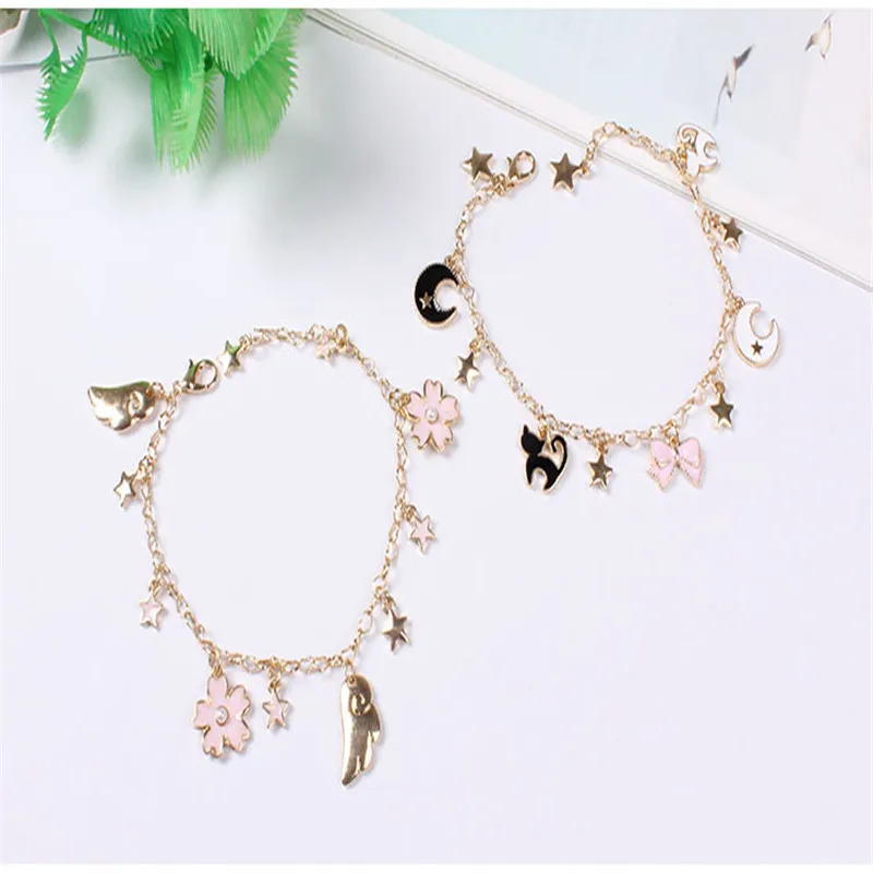 Мультяшный браслет с подвеской в виде аниме Луны звезды луны кота цветка