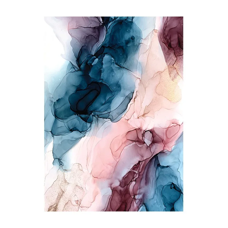 

Nordic Abstract Colorful Ink Line Wall Art Canvas Painting Morden Golden Blue Smoke Art Poster Print Picture for Living Room