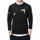 Свитер с вышивкой для мужчин, повседневный Трикотажный Хлопковый пуловер с круглым вырезом, модный джемпер большого размера для осени