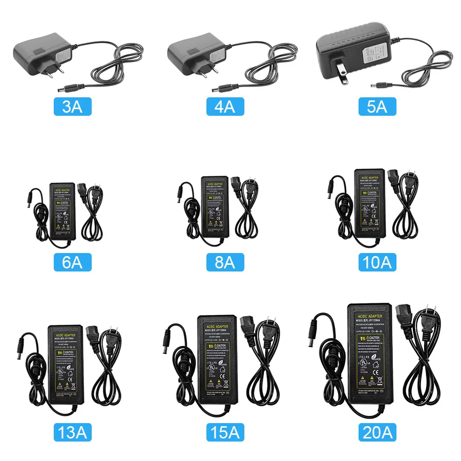 

DC12V Adapter AC100-240V Lighting Transformers Output 3A 5A 6A 8A 10A 15A 20A EU / US / UK / AU Plug Power Supply For LED Strip