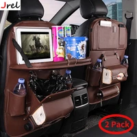 2 pack pu leather car seat back organizer with tray table trash can ipad tablet holder snack storage bag protector cover for kid