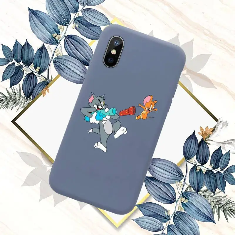 

Cute mouse funny cat cartoon Phone Case Blue Candy Color for iPhone 11 12 mini pro XS MAX 8 7 6 6S Plus X SE 2020 XR