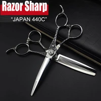 5 56 0 inch japan 440c barber scissors shop tools hairdressing scissors professiona hair scissors cutting thinning salon shears