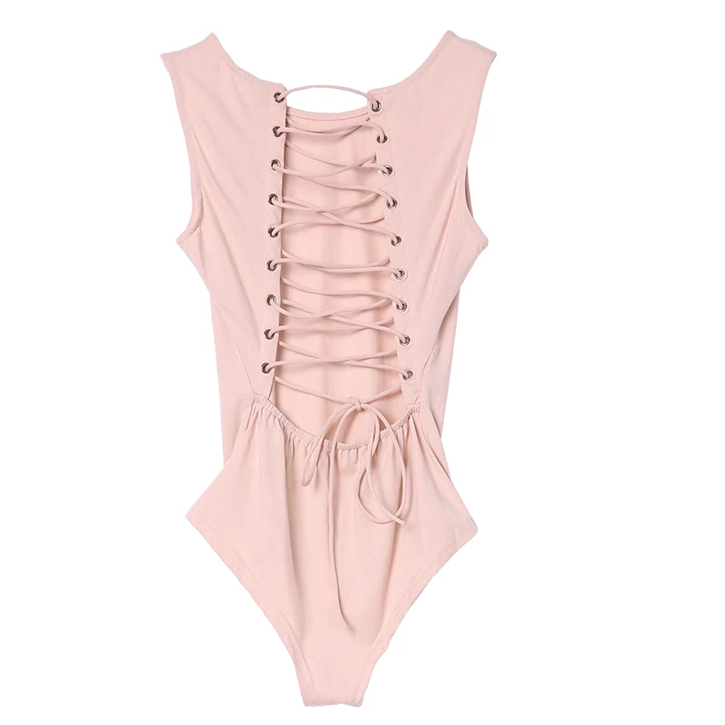 Sleeveless Backless Tie Back Snap Buttons Lace Up Women's Bodysuits Summer Spring Cotton Playsuits Jumpsuits Bodice Rompers New