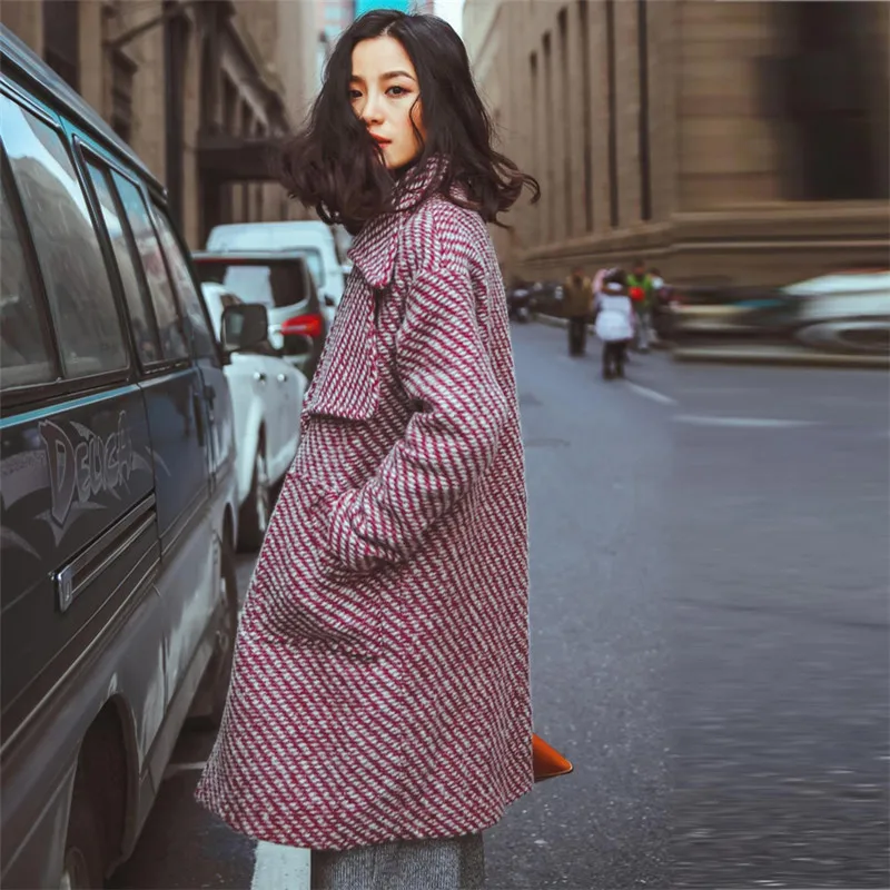 Высококачественное новое женское тканевое пальто с толстым отворотом зимняя