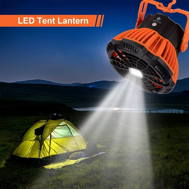 

Camping Fan with LED Lantern,Portable Tent Fan with Hanging Hook,Rechargeable USB Personal Desk Fan for Home, Outdoor