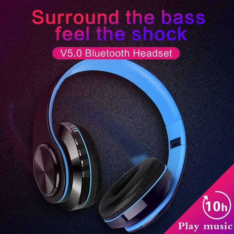 

Bluetooth V5.0 беспроводные складные игровые стереонаушники, наушники со встроенным микрофоном, батарея 400 мАч, поддержка FM TF карты